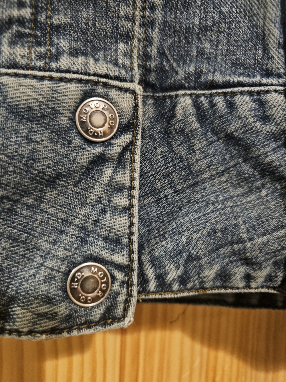 Harley-Davidson Denim Jacket Womens XL Leather Trim Grunge Jean Snap Button - Picture 3 of 16